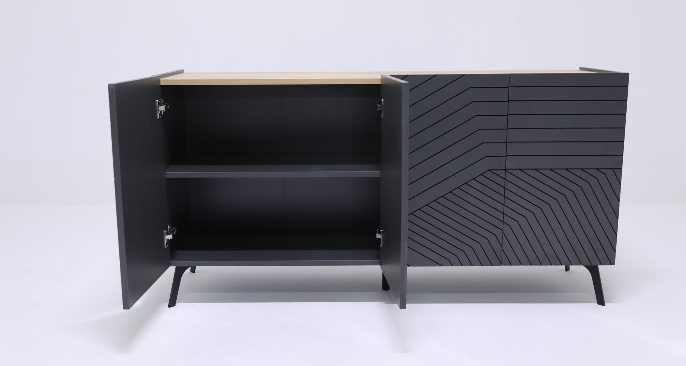 DAN Sideboard | Buffet Cabinet with Storage | 4-Door Sideboard Cabinet | Multifunctional Buffets & Sideboards | Credenza with Soft Closing Hinges | Media Console with Storage (Dark Gray)