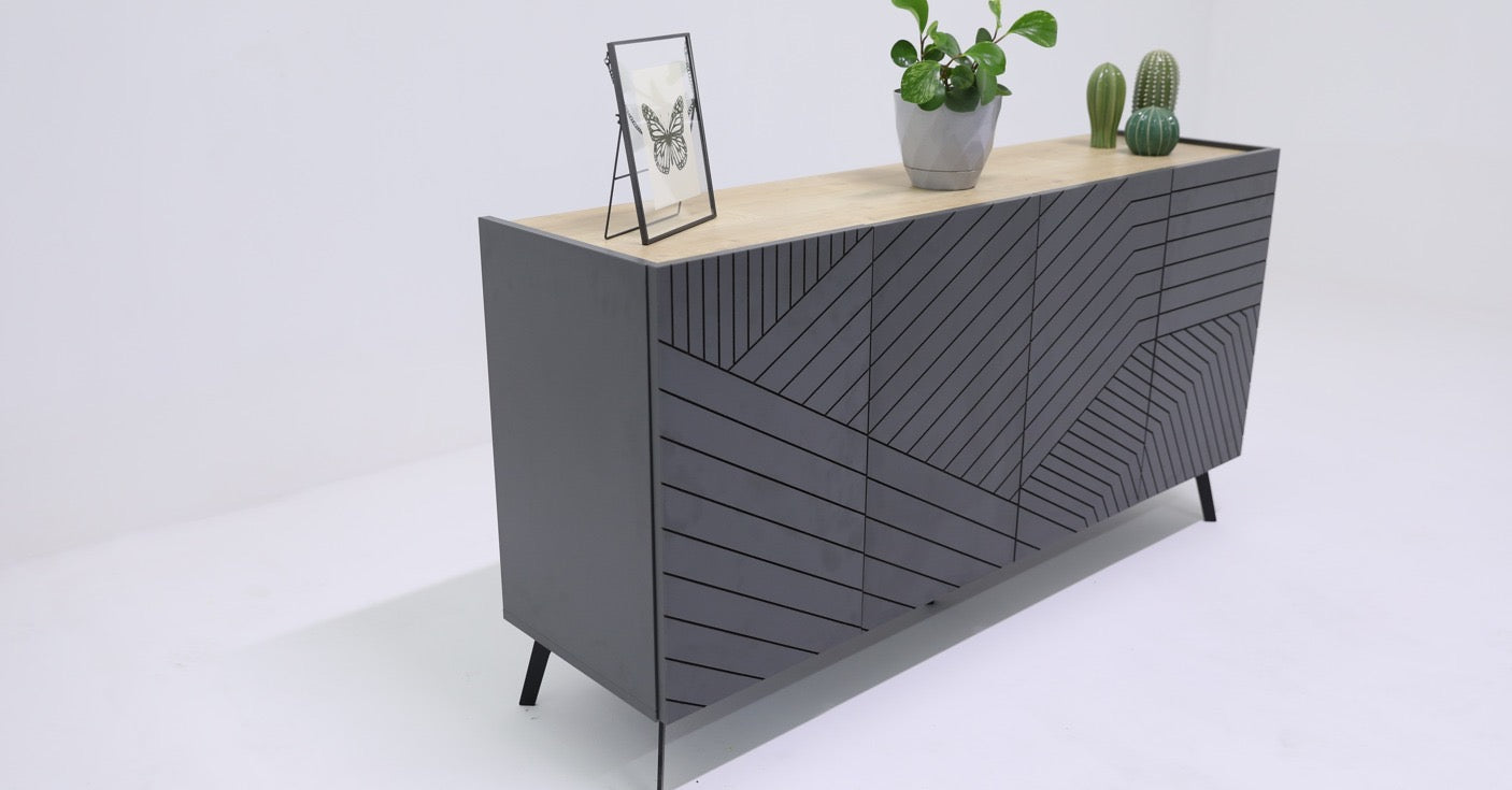 DAN Sideboard | Buffet Cabinet with Storage | 4-Door Sideboard Cabinet | Multifunctional Buffets & Sideboards | Credenza with Soft Closing Hinges | Media Console with Storage (Dark Gray)