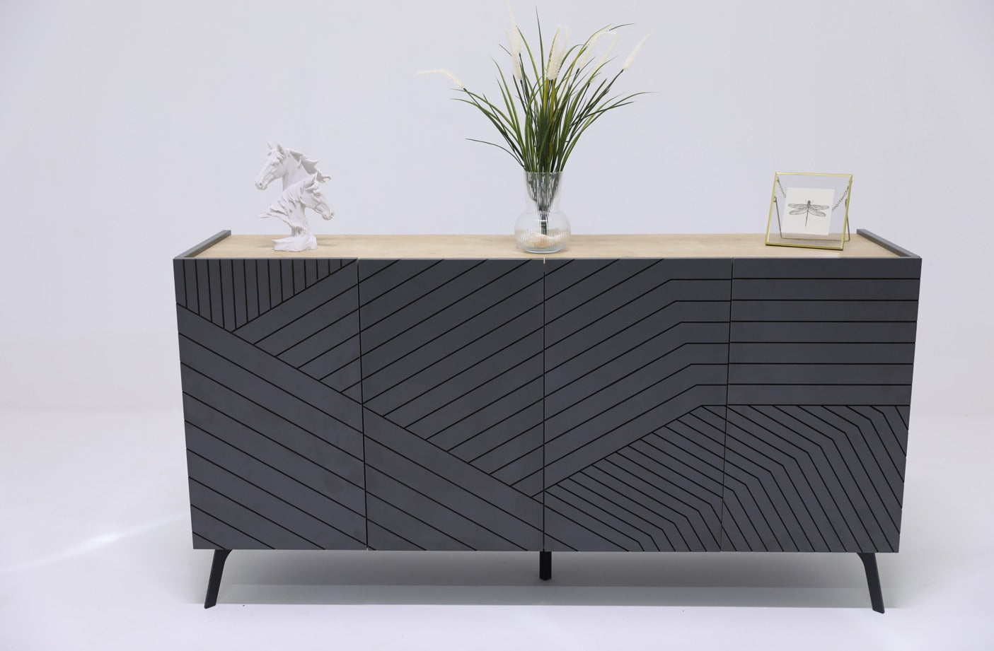 DAN Sideboard | Buffet Cabinet with Storage | 4-Door Sideboard Cabinet | Multifunctional Buffets & Sideboards | Credenza with Soft Closing Hinges | Media Console with Storage (Dark Gray)