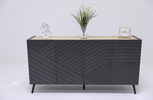 DAN Sideboard | Buffet Cabinet with Storage | 4-Door Sideboard Cabinet | Multifunctional Buffets & Sideboards | Credenza with Soft Closing Hinges | Media Console with Storage (Dark Gray)